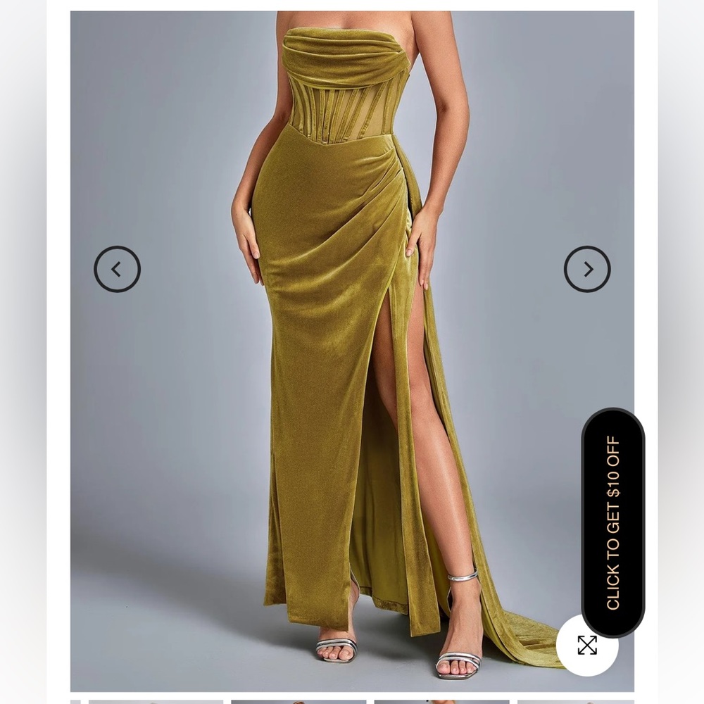 Lamva Corset Velvet Slit Maxi Dress - Yellow